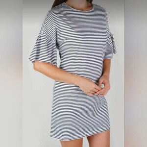 BeachLunchLounge Sienna Striped Short Ruffle Bell Sleeve Mini Dress, EUC!
